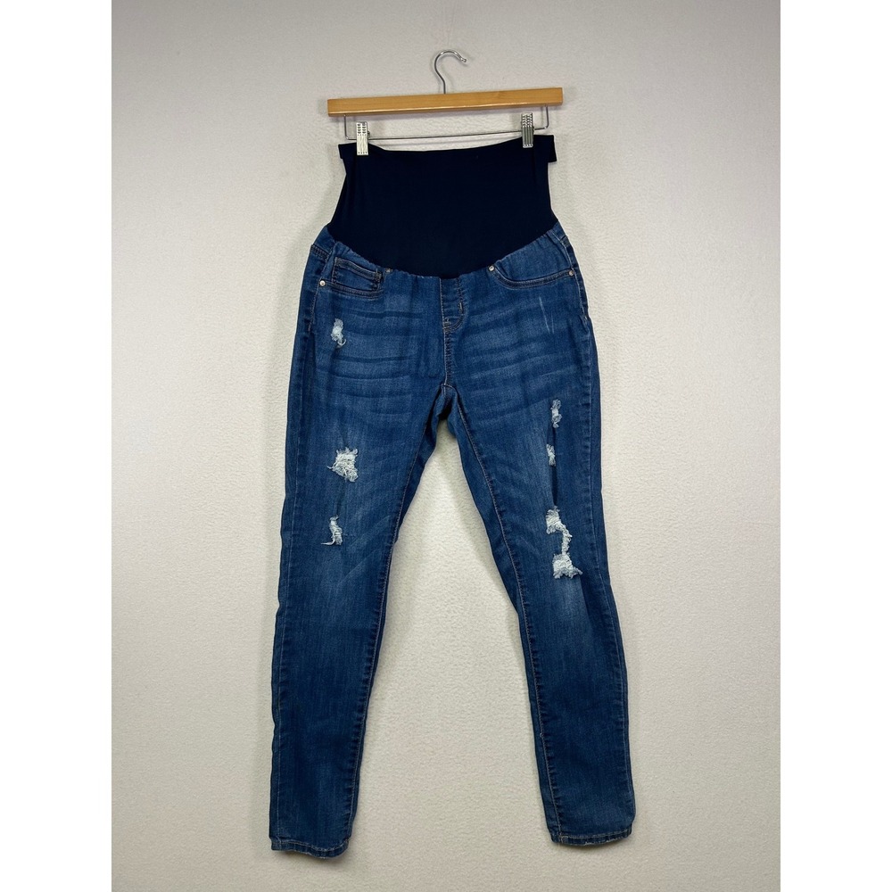 Distressed Blue Savvy Maternity Womens XL Blue Skinny‎ Ripped Belly Panel Jeans